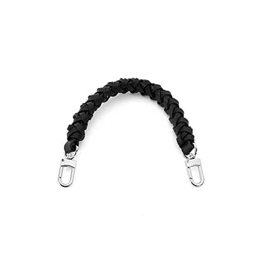 OULARIO Genuine Leather Braided Handle for Neonoe Metis Noe BB NM Beaubourg Hobo — Black With Silver Hd