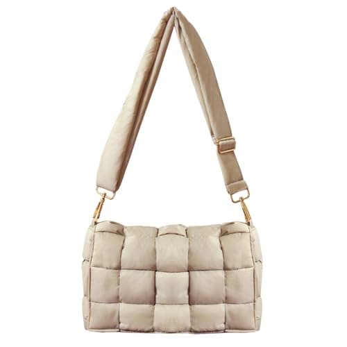 NAARIIAN Quilted Woven Puffer Hobo Bag for Women — Beige