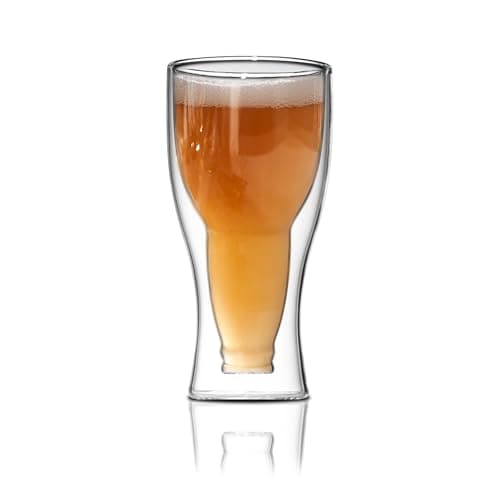 Unique Upside Down Beer Bottle Style Double Wall Glasses - 13.5 oz, Savor Chilled Beer in Style