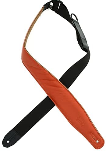Levy's MRHGS-BLK Black Leather Guitar Strap — Orange