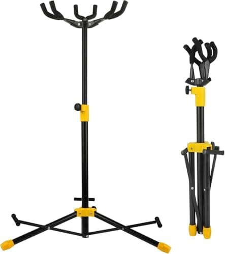 Universal Triple Adjustable Guitar Stand with Neck Holder - Holds 3 Guitars