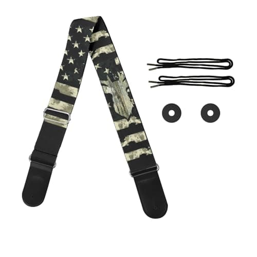 GLENLCWE Adjustable Strap for Acoustic, Electric & Bass Guitars — Camo Deer American Flag