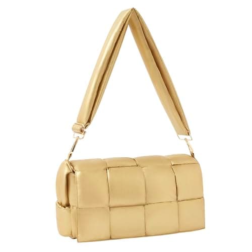NAARIIAN Quilted Woven Puffer Hobo Bag for Women — Bright Gold B