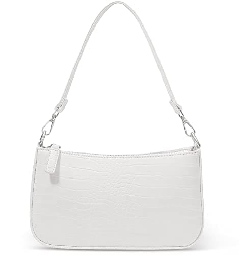 NIUEIMEE ZHOU Small Shoulder/Crossbody Clutch Bag for Women with 2 Removable Straps — White With Croc Pattern