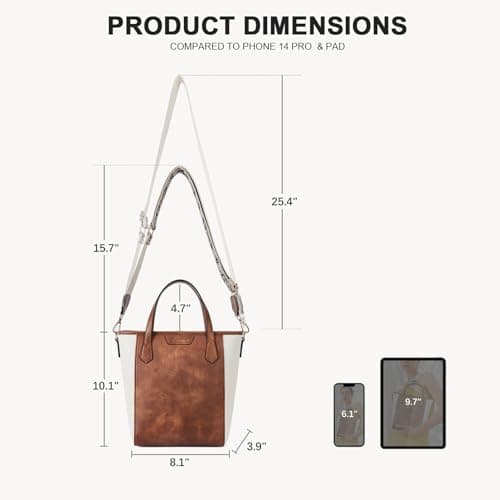 BOSTANTEN Vegan Leather Crossbody Tote for Women, Beige and Brown
