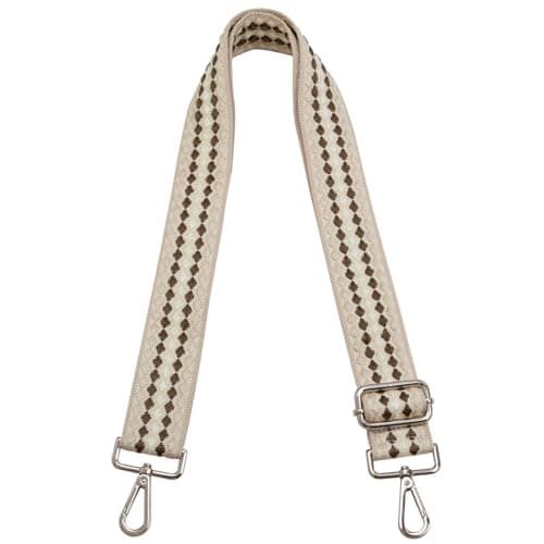 Women's Adjustable Jacquard Woven Purse Strap for Crossbody Bags — Star Beige,silver Hardware