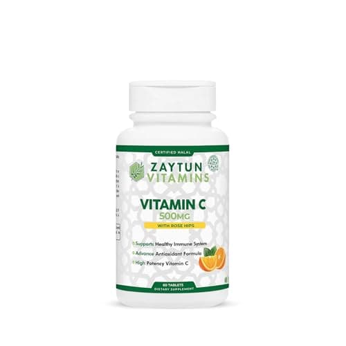 Halal Vitamin C 500mg Tablets Support Immune System, Natural Antioxidant - Vegan - Gluten-Free - 2 Months Supply
