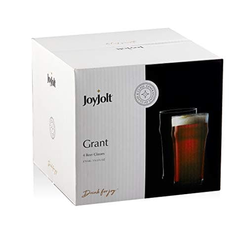 JoyJolt 19oz Beer Pint Glasses Set of 4 - Large Traditional Pub Style for Guinness and Craft Beers
