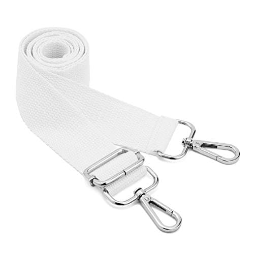 DEVPSISR Wide Shoulder Strap Replacement Adjustable Crossbody Canvas Bag — Silver Buckle-white