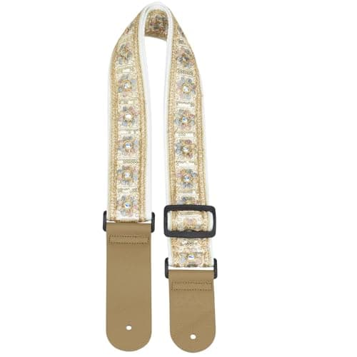 ALLZEDREAM Lace Pink Guitar Strap, Genuine Leather Ends — Sequin Flower