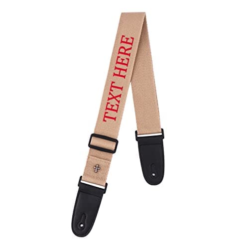 Personalized Black Embroidered Guitar Strap — Khaki