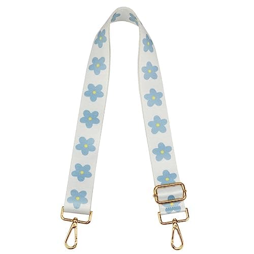ZANQANO Adjustable Crossbody Strap for Purse and Guitar Multicolor Handbag Straps — Flower Blue White Gold Hardware