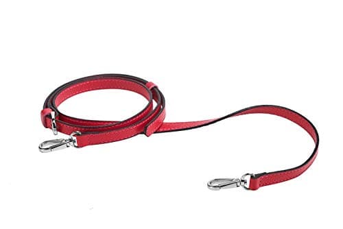 Full Grain Genuine Leather Strap for Crossbody Handbags - LIVE UP — Red-silver Metal
