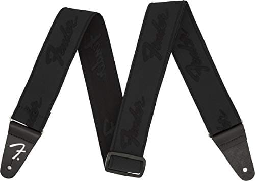 Fender WeighLess Running Logo Guitar Strap — Black/Black