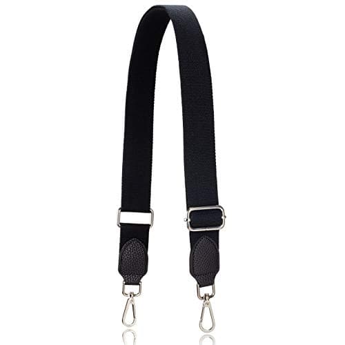 Allzedream Replacement Purse Straps for Crossbody Bags Handbag Wide Canvas Leather Adjustable — Black, Silver Hardware