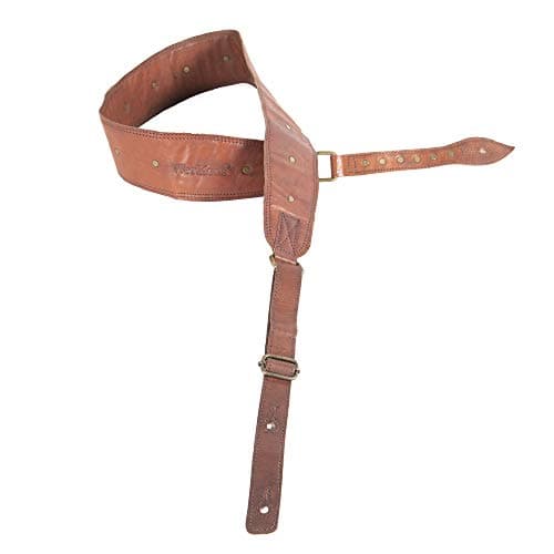 Vintage Brown Leather Guitar Strap with Antique Brass Studs