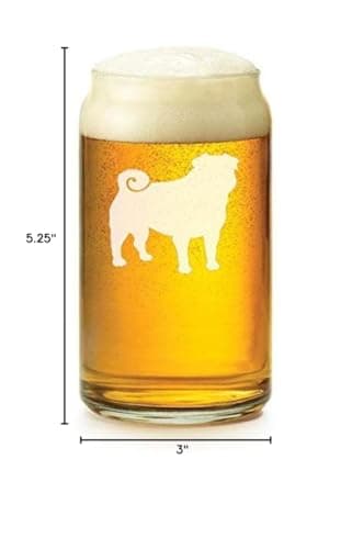 16 oz Beer Glass Featuring Pug Design