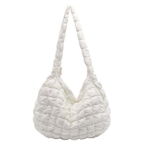 Stylish Puffer Tote Bag for Women — Pearl White