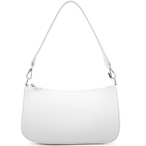 NIUEIMEE ZHOU Small Shoulder/Crossbody Clutch Bag for Women with 2 Removable Straps — White