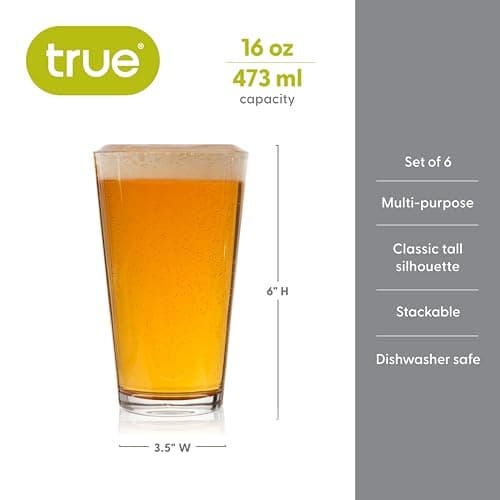 Professional Grade TRUE Pint Beer Glasses - Set of 6