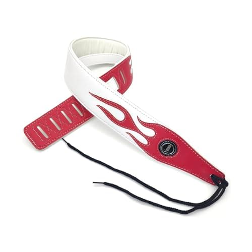 Lightning Pattern Guitar Strap for Electric Guitar/Bass — A5-red Flame White