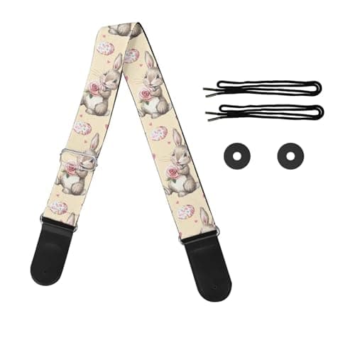 GLENLCWE Adjustable Strap for Acoustic, Electric & Bass Guitars — Happy Easter Bunny Eggs