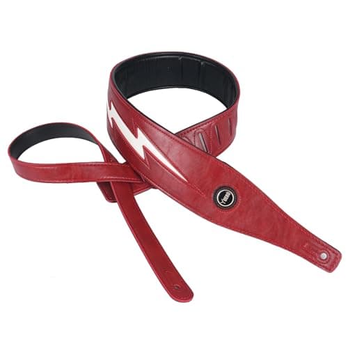 Black Lightning Pattern Guitar Strap for Electric Guitar/Bass — Red White Lighting