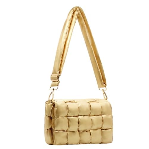 NAARIIAN Quilted Woven Puffer Hobo Bag for Women — Bright Gold
