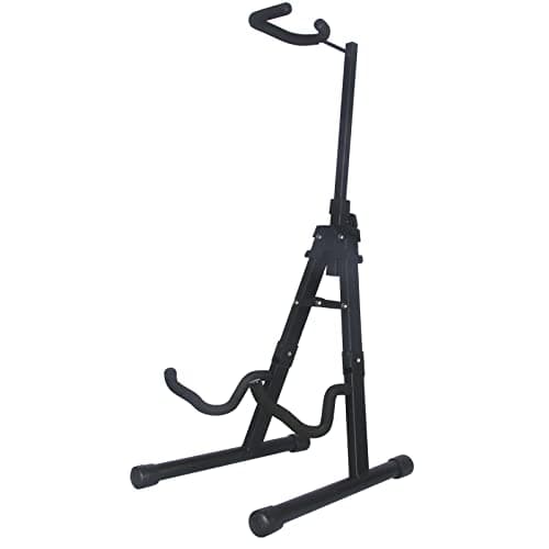 Pet and Child-Friendly Folding Guitar Stand with Adjustable Height and Neck Holder