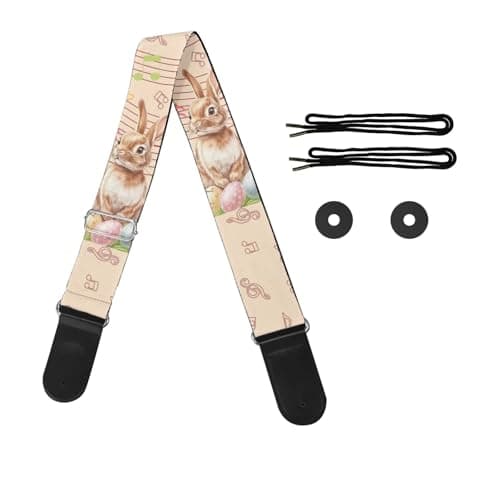 GLENLCWE Adjustable Strap for Acoustic, Electric & Bass Guitars — Music Notes Bunny Eggs
