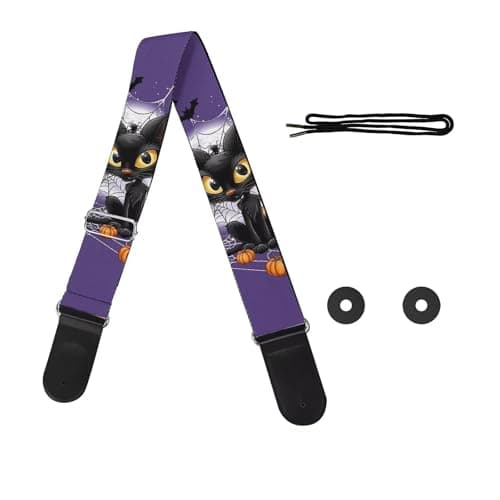 GLENLCWE Adjustable Strap for Acoustic, Electric & Bass Guitars — Halloween Cat