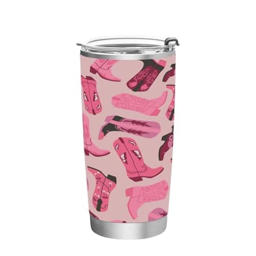 Cowboy Cowgirl Boots Tumbler - 12 oz Stainless Steel Travel Mug (Pink)