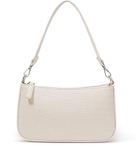 NIUEIMEE ZHOU Small Shoulder/Crossbody Clutch Bag for Women with 2 Removable Straps — Beige With Croc Pattern