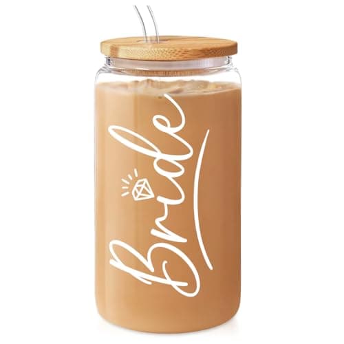 Future Mrs Glass Coffee Cup with Bamboo Lid and Straw - Bridal Shower Gift for Bride-to-be — Bride 1