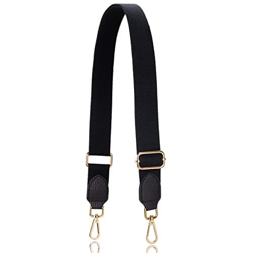 Allzedream Replacement Purse Straps for Crossbody Bags Handbag Wide Canvas Leather Adjustable — Black, Gold Hardware
