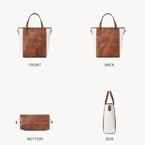 BOSTANTEN Vegan Leather Crossbody Tote for Women, Beige and Brown