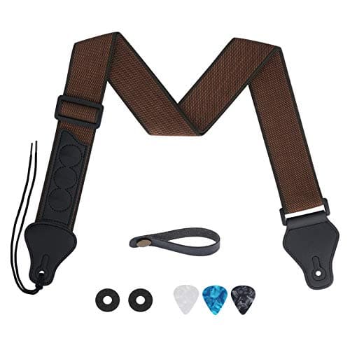Tifanso Electric/Acoustic Guitar Strap with 3 Pick Holders — Coffee