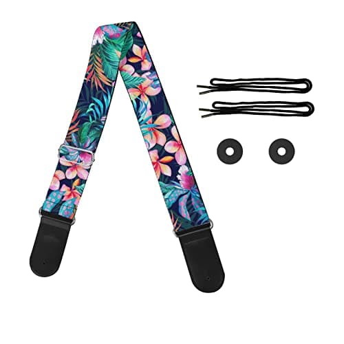 GLENLCWE Boston Terrier Print Guitar Strap for Acoustic & Electric Bass Guitars — Hawaiian Flower