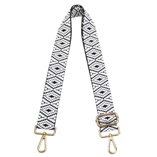 Women's Adjustable Jacquard Woven Purse Strap for Crossbody Bags — Diamond Black,Gold hardware