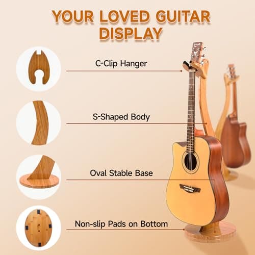 Handmade Bamboo Guitar Stand for Acoustic & Electric Guitars, Mandolins & Banjos