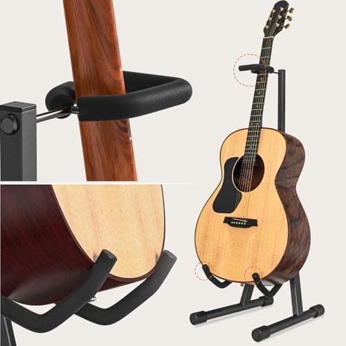 GLEAM A-Shape Guitar Stand with Neck Holder, Black - For Multiple Users