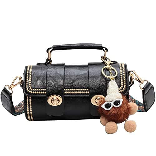 RTGGSEL Quilted Lattice Shoulder Bag for Women with Bunny Pendant — Black