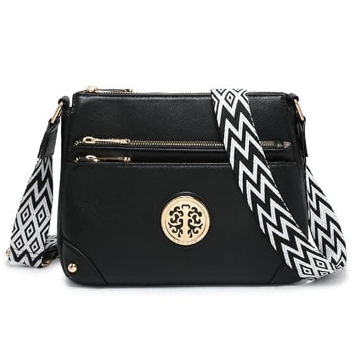 Trendy Dasein Crossbody Purse for Women with Multi Pockets and Guitar Strap — Black