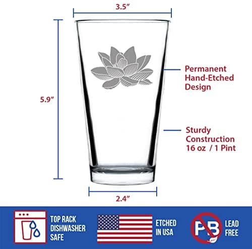 Lotus Beer Pint Glass - Floral Decor for Flower Lovers - 16 Oz
