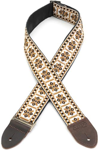 Levy's Vintage Hootenanny Series 60s Style Guitar Strap with Pick Holders — White, Black, & Gold