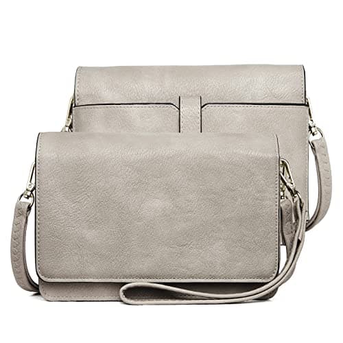BROMEN Women's Crossbody Bag: Small Cell Phone Wristlet Wallet Clutch — Two-tone Rough Cloud Grey