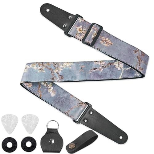 QIELIZI Adjustable Guitar Strap with 2 Locks, 2 Picks, Pick Holder & Leather Button — 1-peach Blossom2