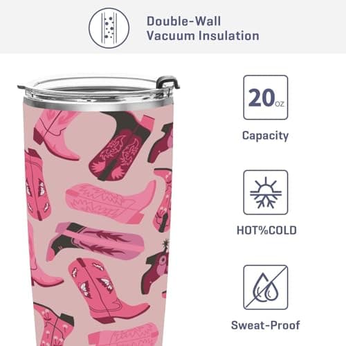 Cowboy Cowgirl Boots Tumbler - 12 oz Stainless Steel Travel Mug (Pink)