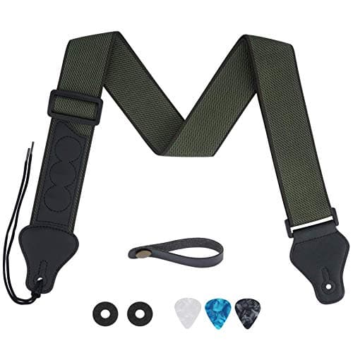 Tifanso Electric/Acoustic Guitar Strap with 3 Pick Holders — Army Green