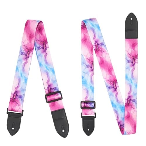 Lizimandu Adjustable Guitar Strap with 2 Locks & 4 Picks - Leather Ends - Suitable for Acoustic & Electric Guitars